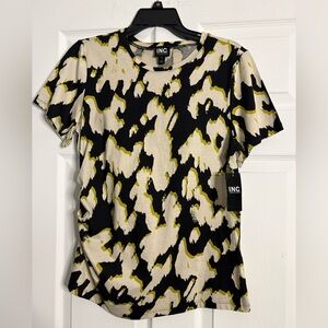 INC International Concepts Women's Black, Cream, and Yellow Abstract Top
